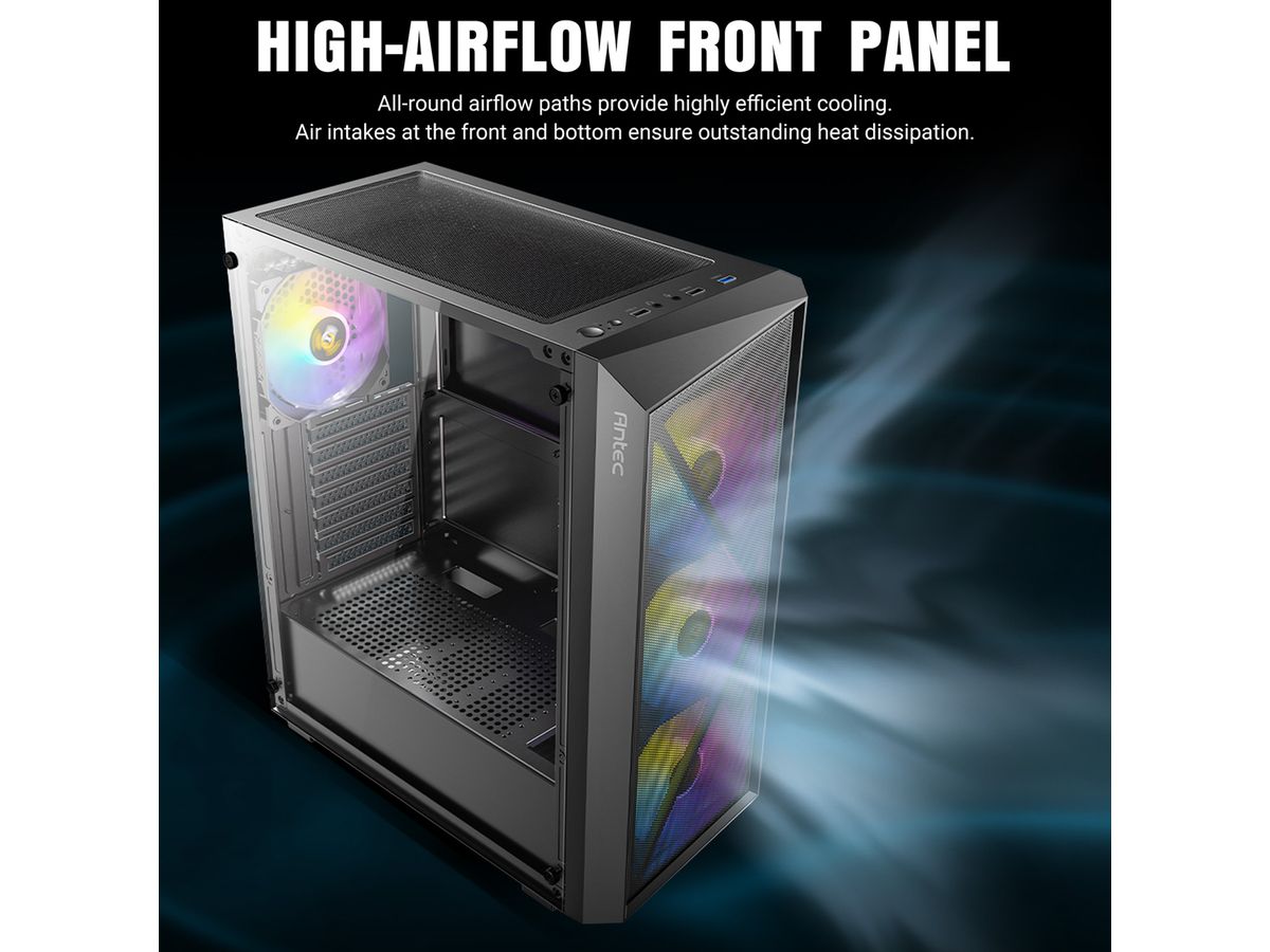 ANTEC AX67 ARGB PC Case Midi Tower Gaming ATX, black