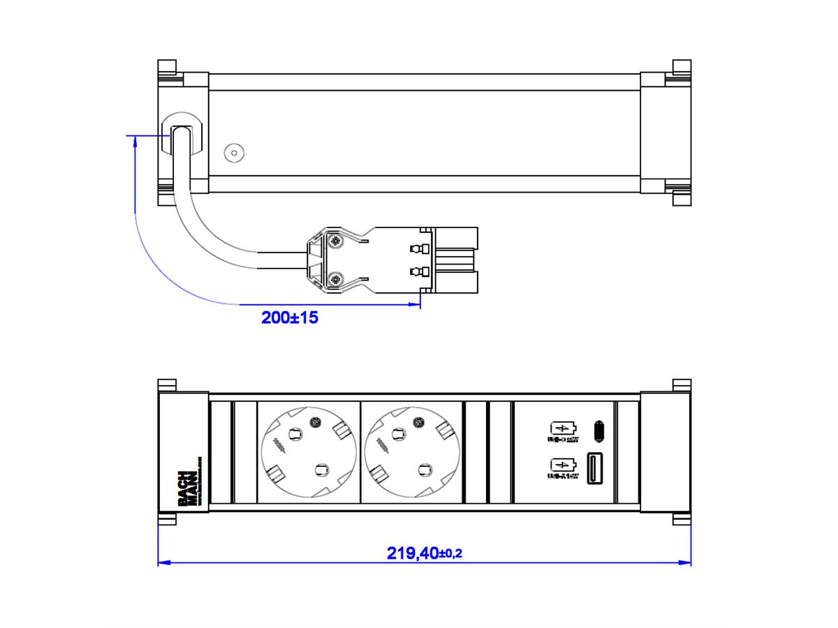 BACHMANN POWER FRAME 2xprotect. USB A&C, USB Charger 22W 0.2m GST18