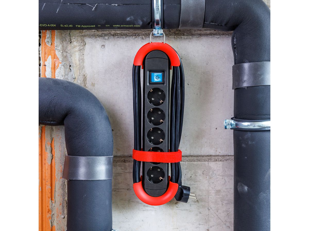 BACHMANN HOOK Indoor 5x earthing contact, plastic, with switch, 5 m