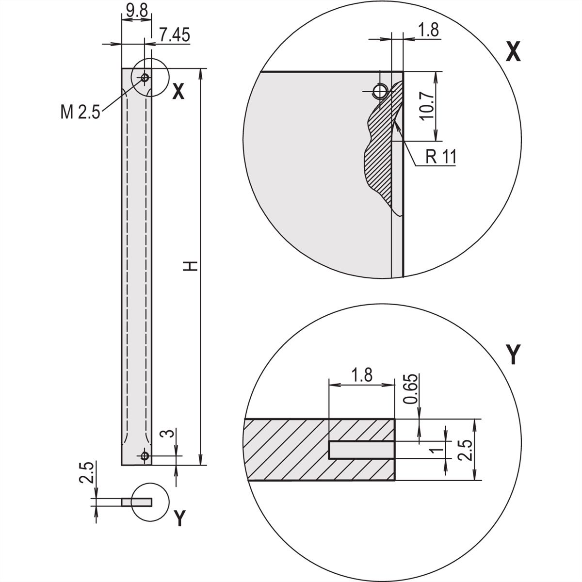 SCHROFF Frontpaneel, Refrofit afscherming, 3 HE, 2,5 mm, Al, geanodiseerd, onbehandelde randen