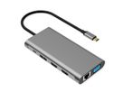 VALUE Dockingstation Type C, 1x HDMI 4K60, 1x HDMI 4K30, 1x DP 4K60, 1x VGA 1080P, 1x Gigabit Ethernet, 2x USB 3.2 Gen1 (C), 1x USB 3.2 Gen1 (A), 1x USB 2.0 (A), 1x Type C PD (Power Delivery)