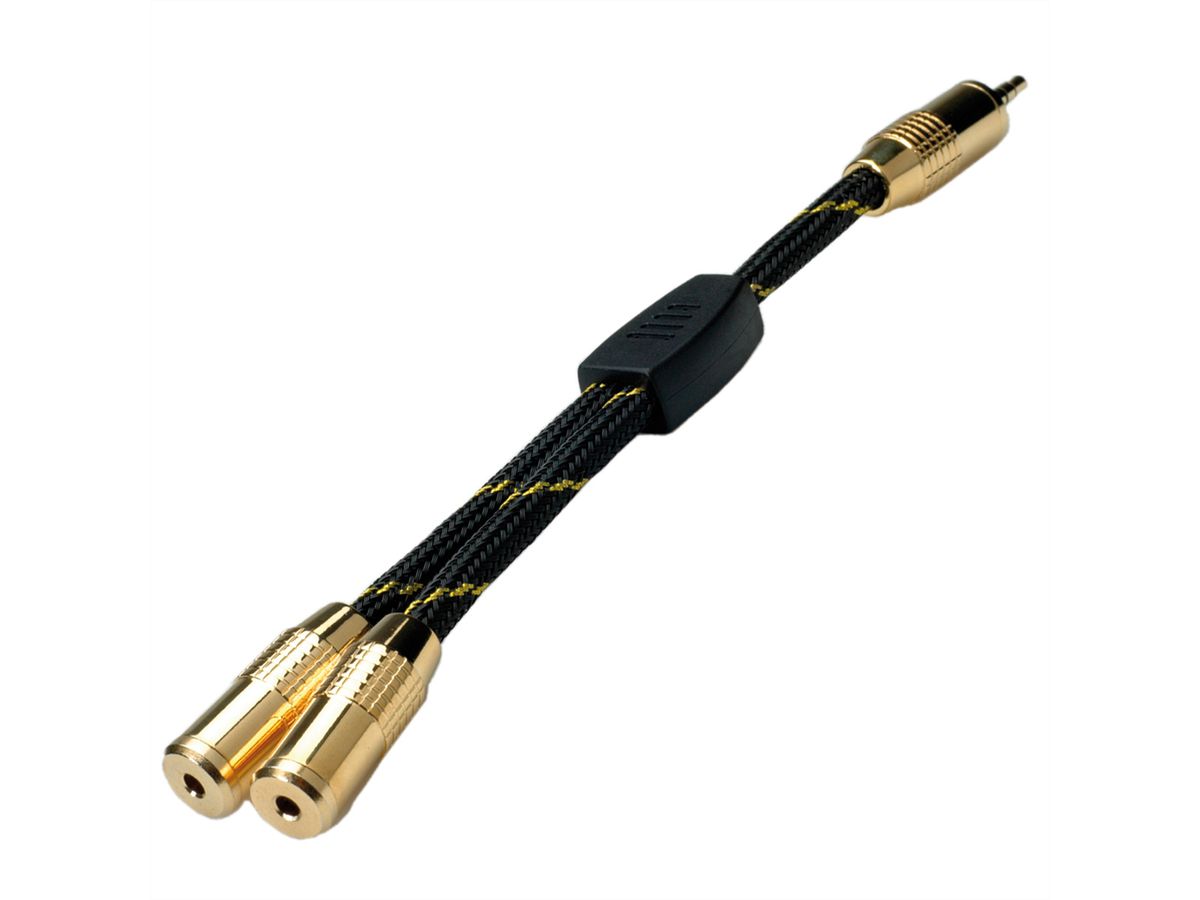 ROLINE GOLD 3,5mm Adapter Cable (1x Male, 2x Female), Retail Blister, 0,15 m