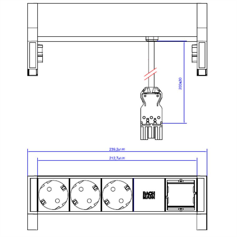 BACHMANN DESK2 3x geaard stopcontact 1x ABD GST18, wit