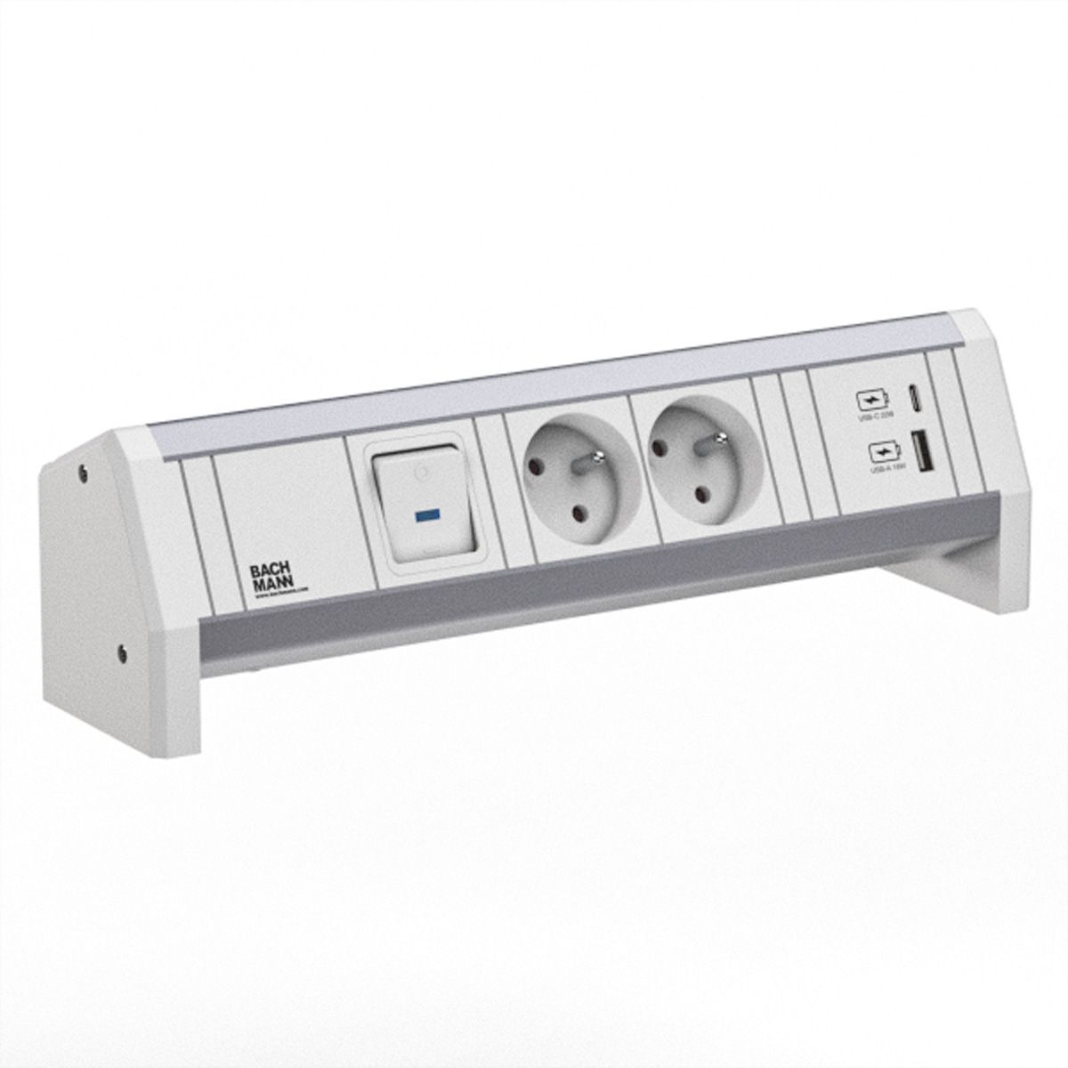 BACHMANN DESK 2xUTE 1xUSB A/C 22W 1xSwitch GST18 RAL9010