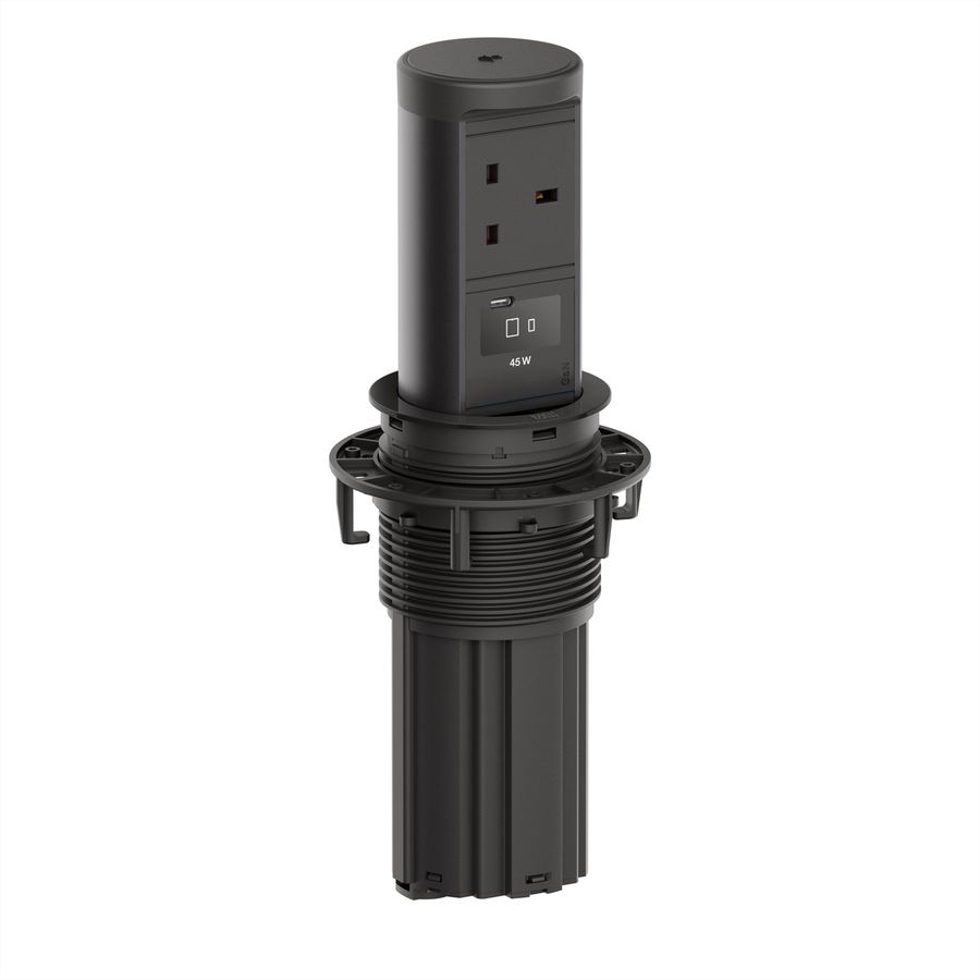 BACHMANN ELEVATOR2 1xUK 1xUSB C, Wireless Charger 15W RAL9005 0.5m ISV