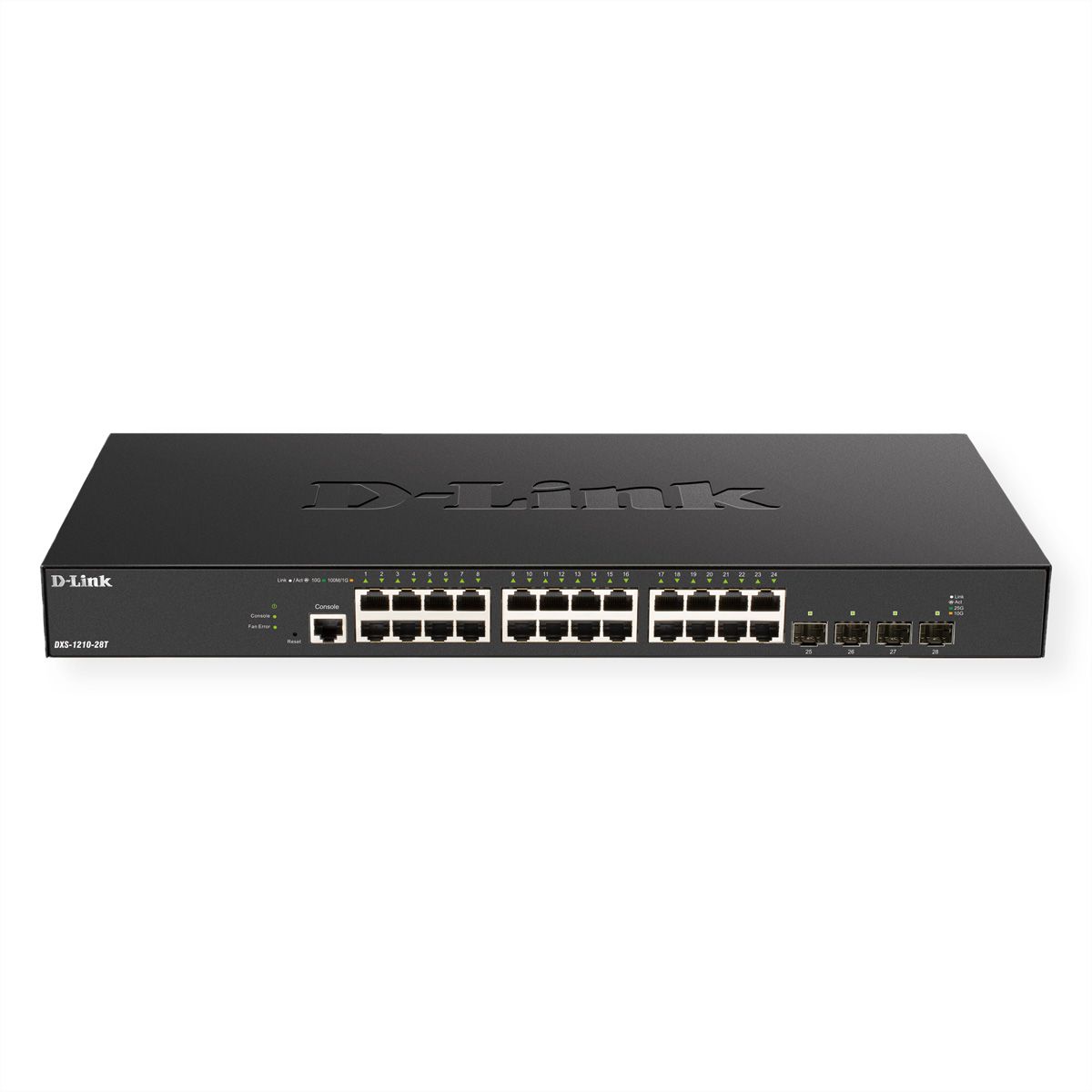D-Link DXS-1210-28T Smart Managed Switch, 24x 10G Base-T + 4 x 10G/25G SFP28 Poorten