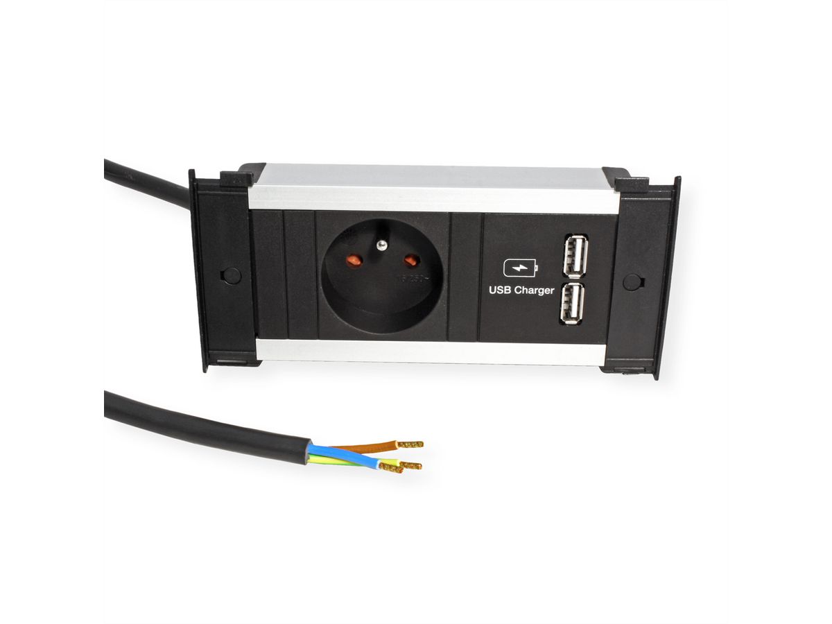 BACHMANN KAPSA XS 1xUTE 1xUSB Laadstroom 2,0m AEH CEE7/7