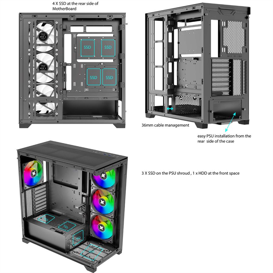 XILENCE Xilent Gleam X818.ARGB Gaming ATX PC-behuizing zwart, RGB ATX Midi Tower