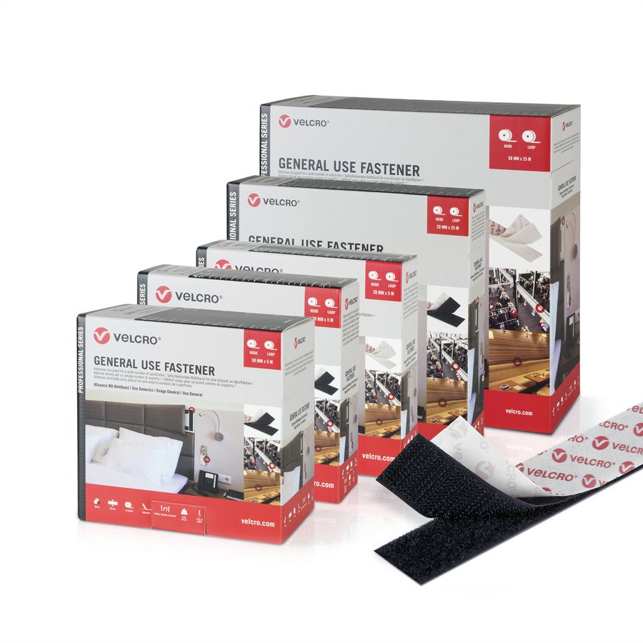 VELCRO® klittenband voor algemeen gebruik 25m haakband 25m lusband, haak & lus 50mm zwart