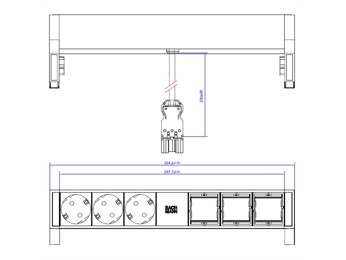 BACHMANN DESK2 3x geaard stopcontact 3x ABD GST18 Inox