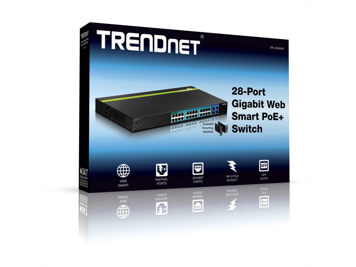 TRENDnet TPE-2840WS 28-poorts POE+ switch Gigabit Smart 24 PoE/PoE+ 4 SFP 195W