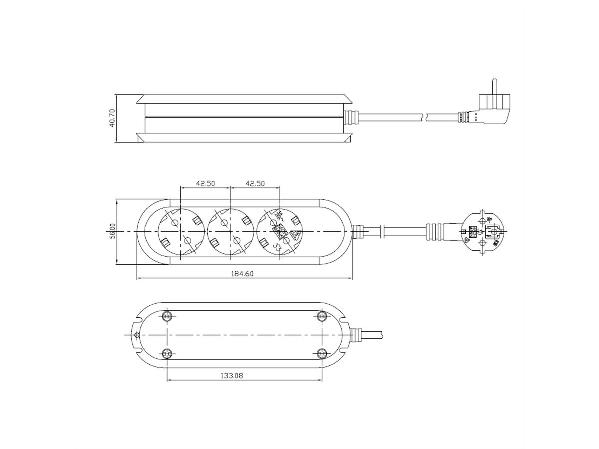 BACHMANN SMART stekkerdoos 3x geaard contact, zwart, 3 m