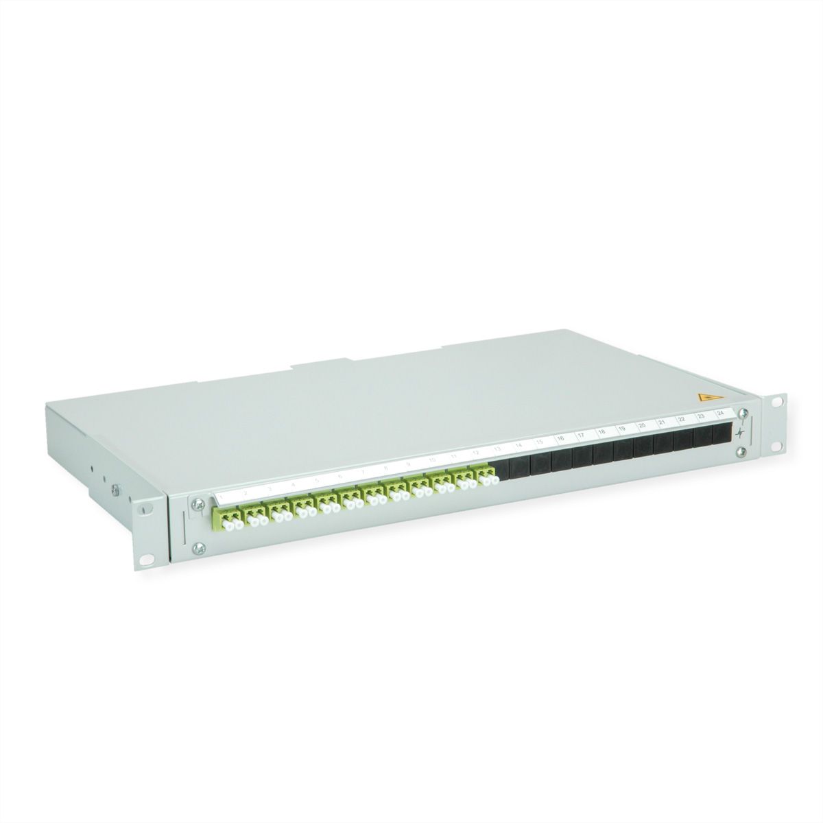 TELEGÄRTNER BASIS V LWL-Panel mit Kupplungen & Pigtails, 12x LC Duplex, lindgrün, OM5