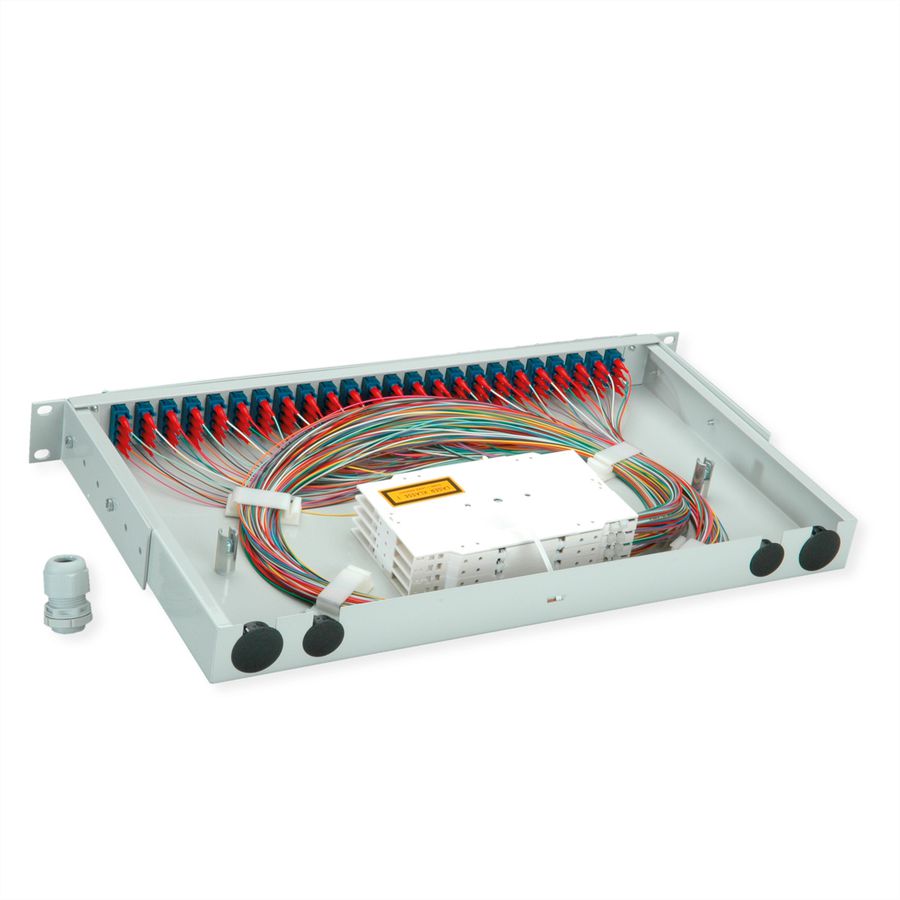 TELEGÄRTNER BASIS V LWL-Panel mit Kupplungen & Pigtails, 24x LC Quad, grün, OS2 PC