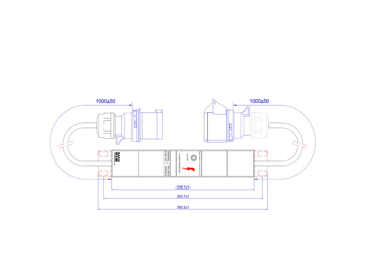 BACHMANN ALU 1HE VM 1xSPD zonder LED, 1m H05VV-F 3G4,00mm CEE 32A