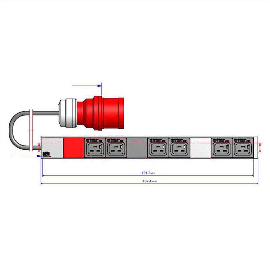 BACHMANN IT PDU ALU 1U 6x C19 plug 3x16A CEE red