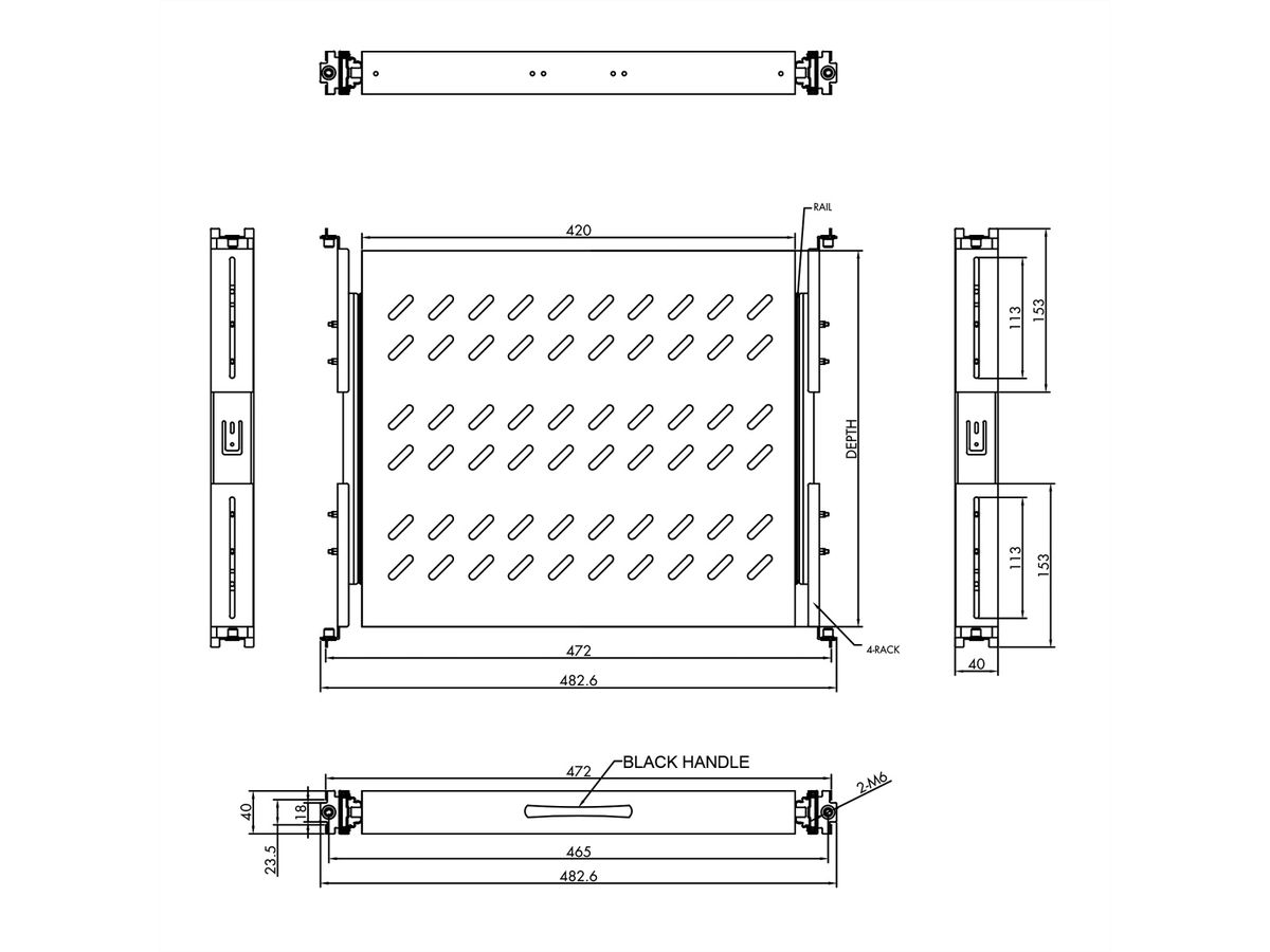 VALUE 19" 1U Extendable Sliding Shelf for Cabinets, 420 x 700 mm, max. load 25 kg