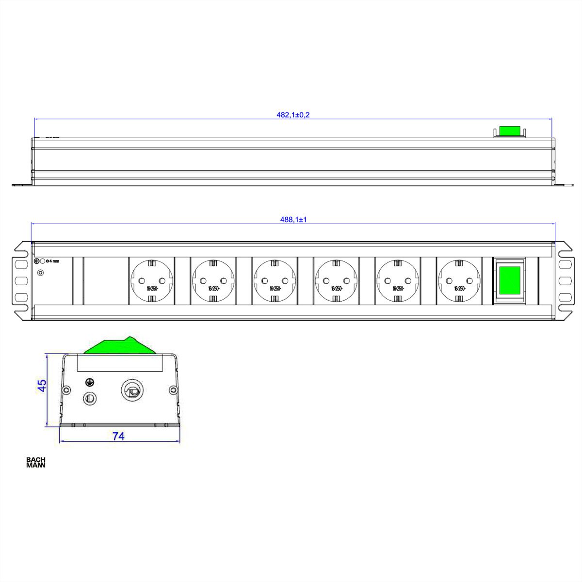 BACHMANN HANDWORKER LINE 6xprotective contact, 1xswitch