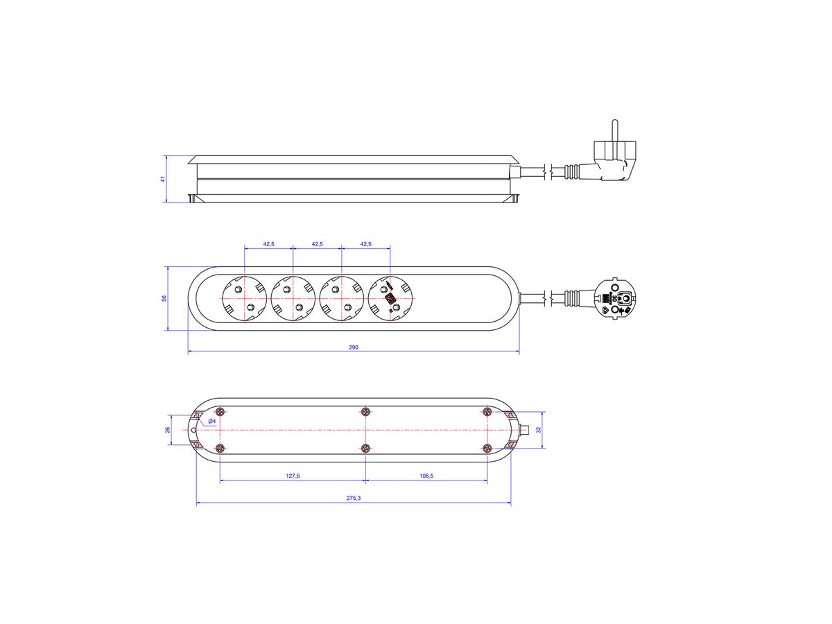 BACHMANN SMART socket strip 4x earthing contact, white, 1.5 m