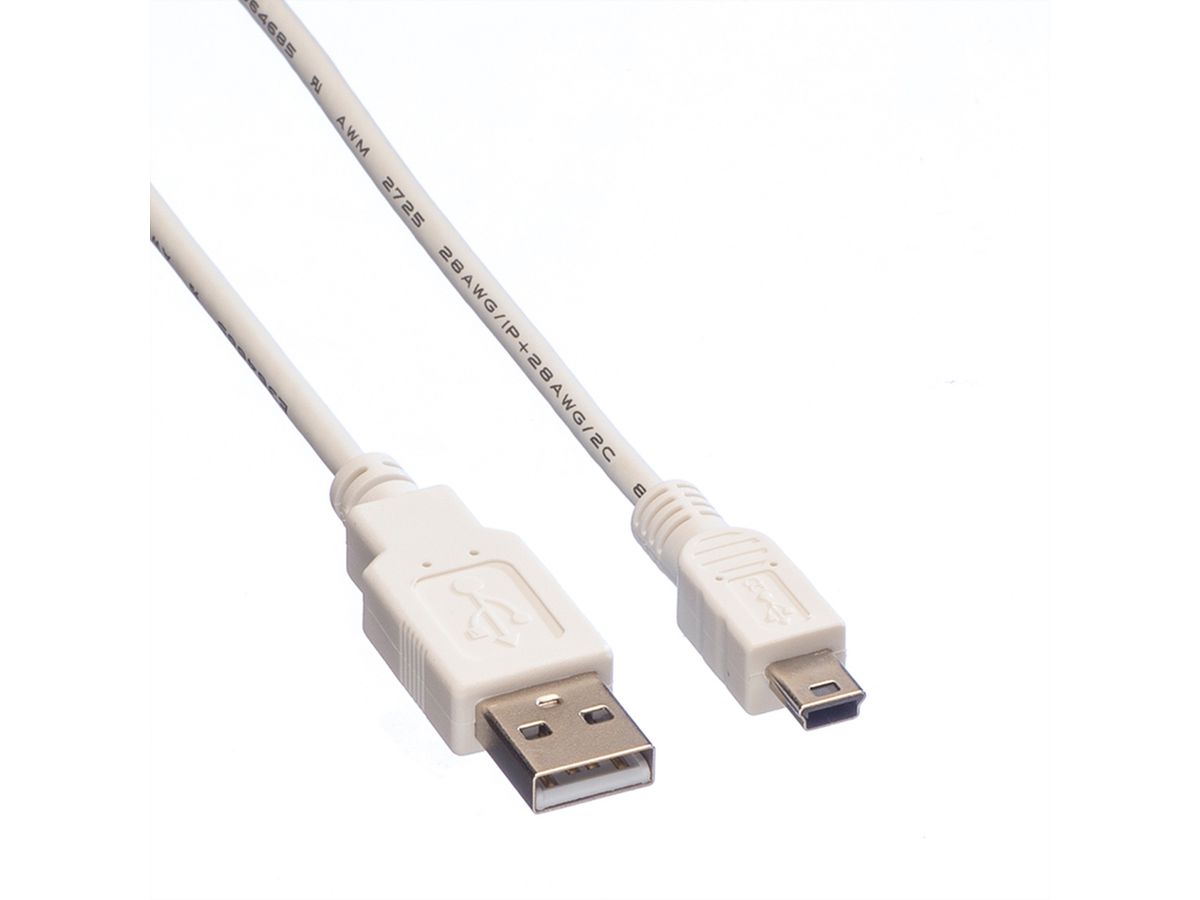 VALUE USB 2.0 Kabel , Typ A 5 Pin Mini , wit, 0,8 m