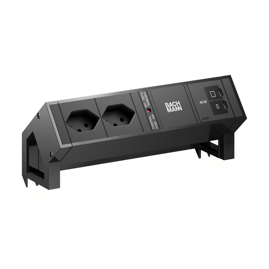 BACHMANN DESK2 2xCH 90° 1xUSB C/C 45W, L=0.2m RAL9005