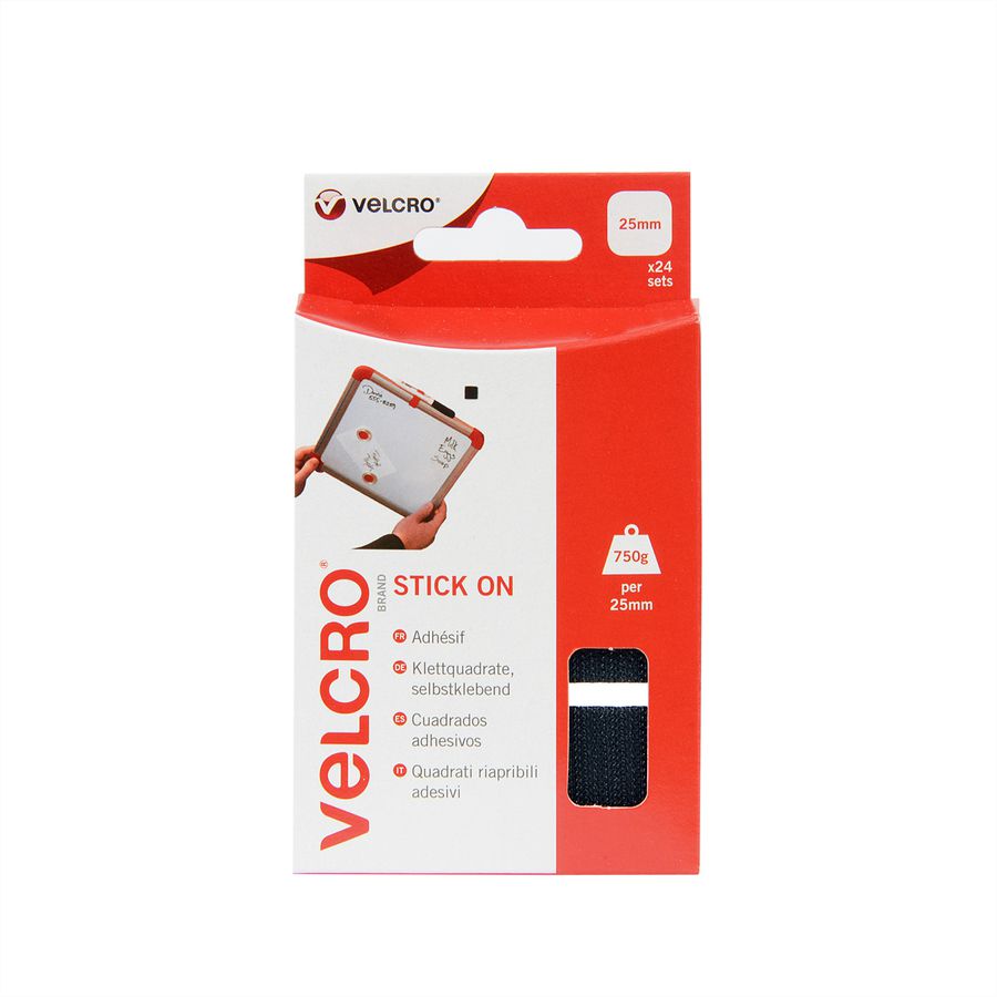 VELCRO® klittenband vierkanten zelfklevende klittenband 25 mm x 25 mm x 24 sets zwart