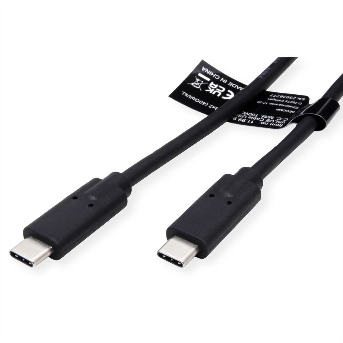 VALUE USB4 Gen3x2 Kabel, C-C, M/M, 8K UHD-2, 40Gbit/s, 100W, zwart, 0,5 m