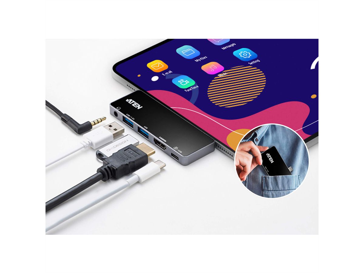 ATEN UH3238 USB-C Travel Dock with Power Pass-Through