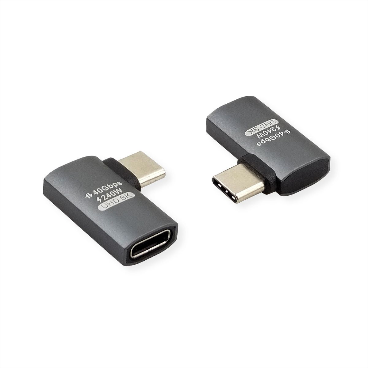 ROLINE Adapter, USB4 Gen 3x2, Aluminum, 90° flat, Type C, M/F, silver