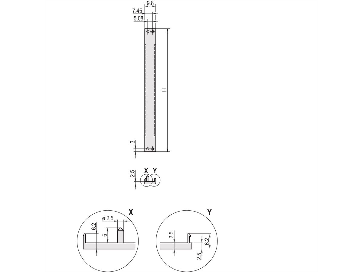SCHROFF Frontpaneel, U-profiel, Refrofit afscherming, 6 HE, 2 HE, 2,5 mm, Al, voorzijde geanodiseerd, achterzijde geleidend