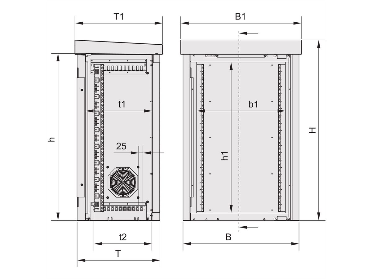 SCHROFF Outdoor Unibody VENT kast met enkele deur, 1100H 20 HE, 700W 500D