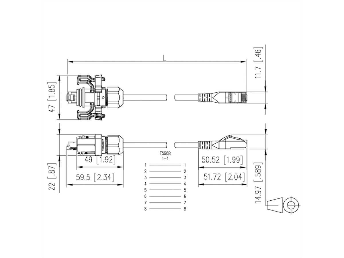 METZ CONNECT E-DAT industriële patchkabel V6, IP67 - RJ45 , 2 m