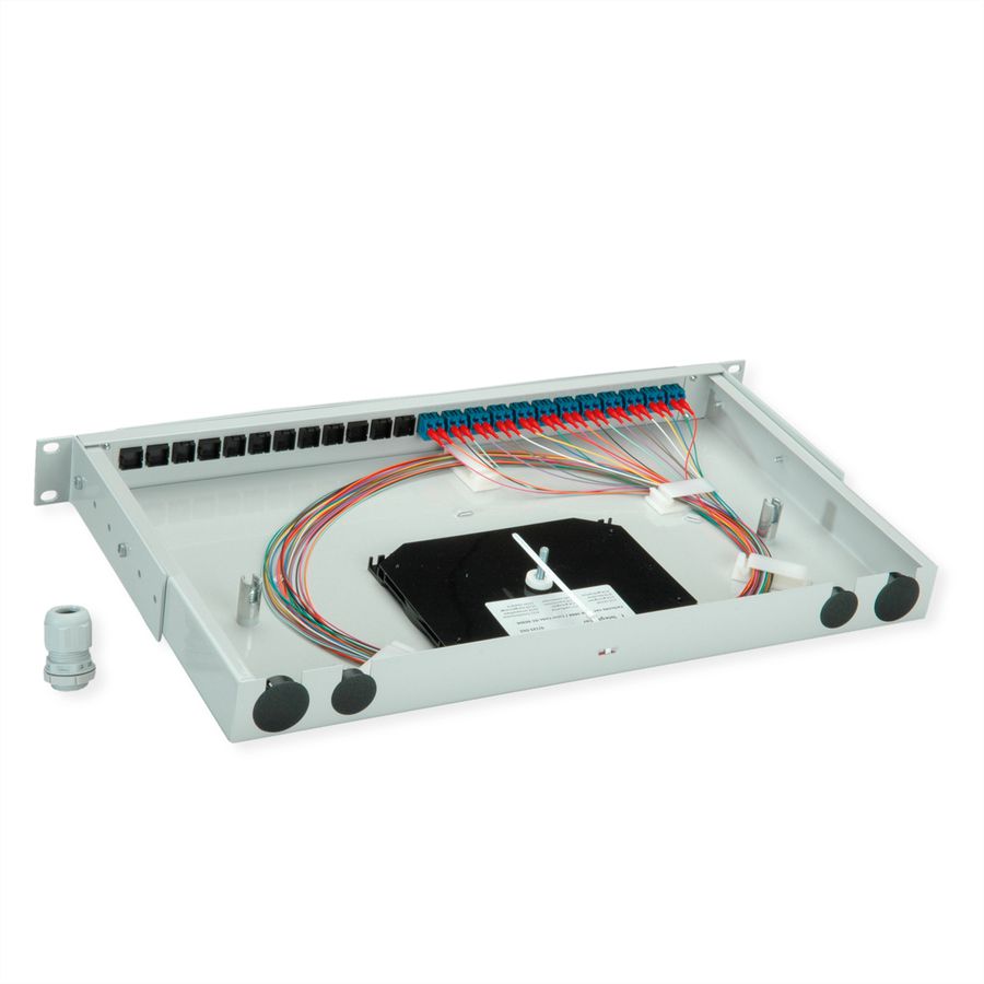 TELEGÄRTNER BASIS V LWL-Panel mit Kupplungen & Pigtails, 12x LC Duplex, blau, OS2 PC