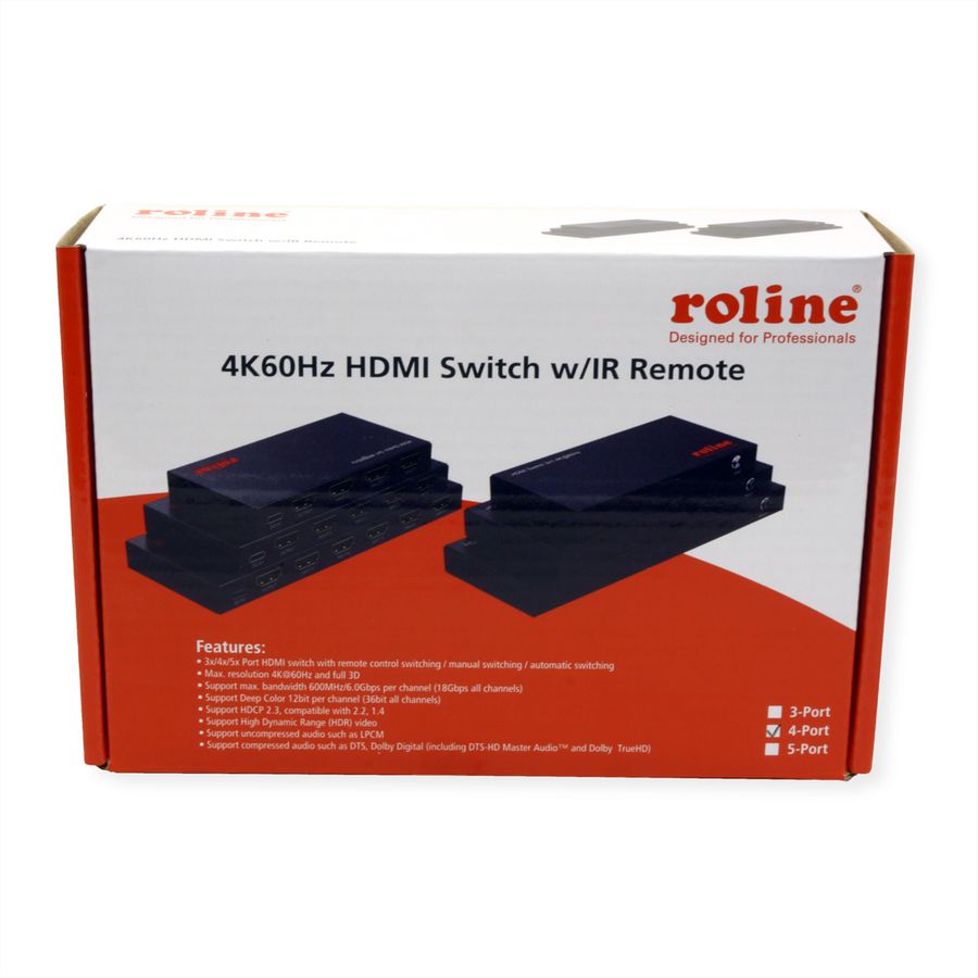 ROLINE HDMI Switch, 4x1, 4K60Hz, with Remote Control