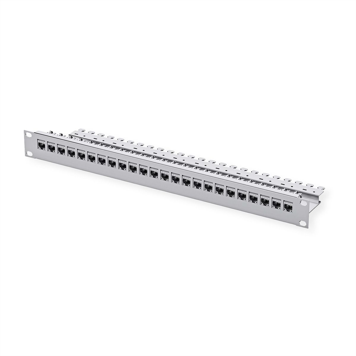 19" module patchpaneel 1 HE, met 24 AMJ-SL modules Cat. 6A (klasse EA) (ISO/IEC), grijs