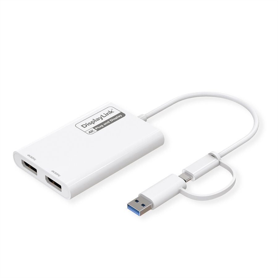ROLINE Multi-DisplayLink Adapter USB Type A+C - 2x DP, 4K
