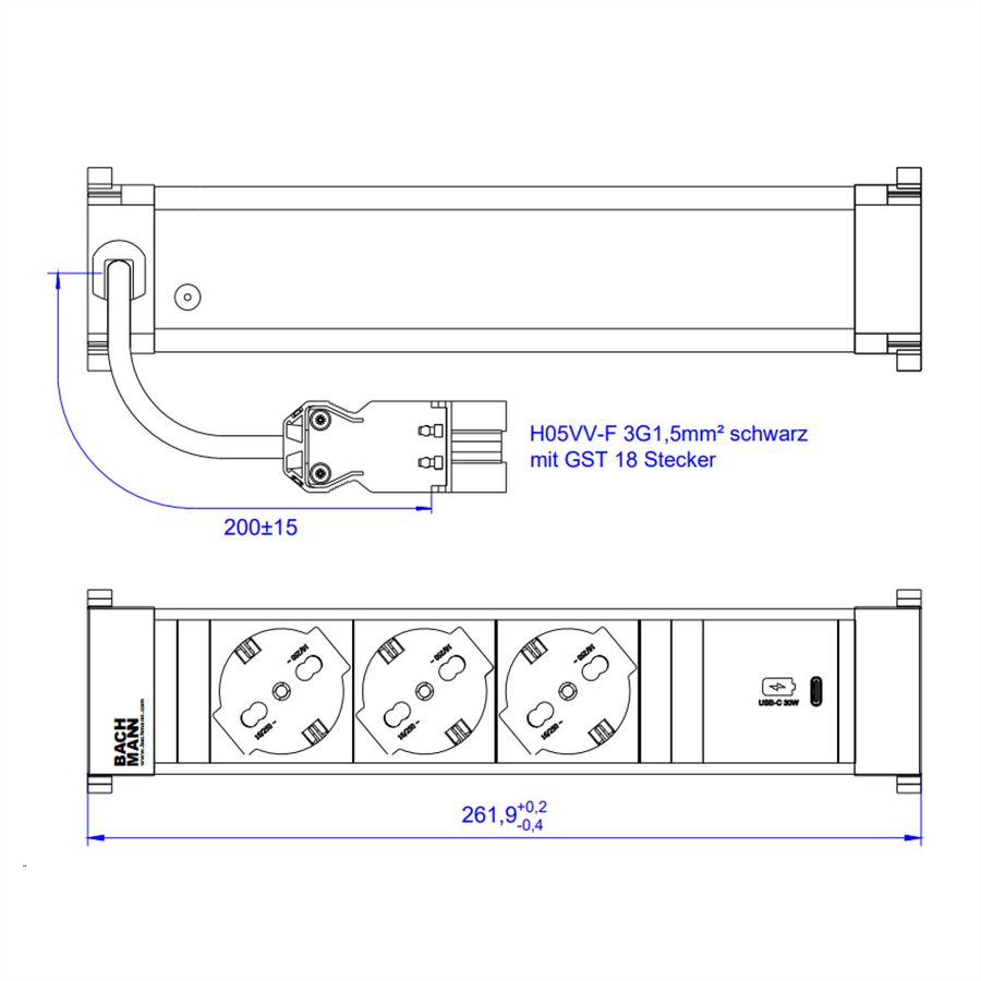BACHMANN POWER FRAME M 3xP40, 1xUSB C 30W 0.2m GST18 Italia
