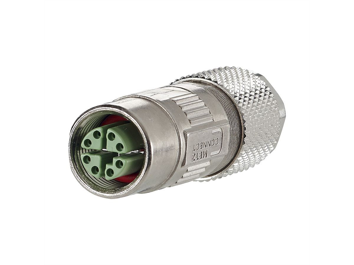 METZ CONNECT M12-female IP67 recht afgeschermd, X-gecodeerd, Cat. 6A