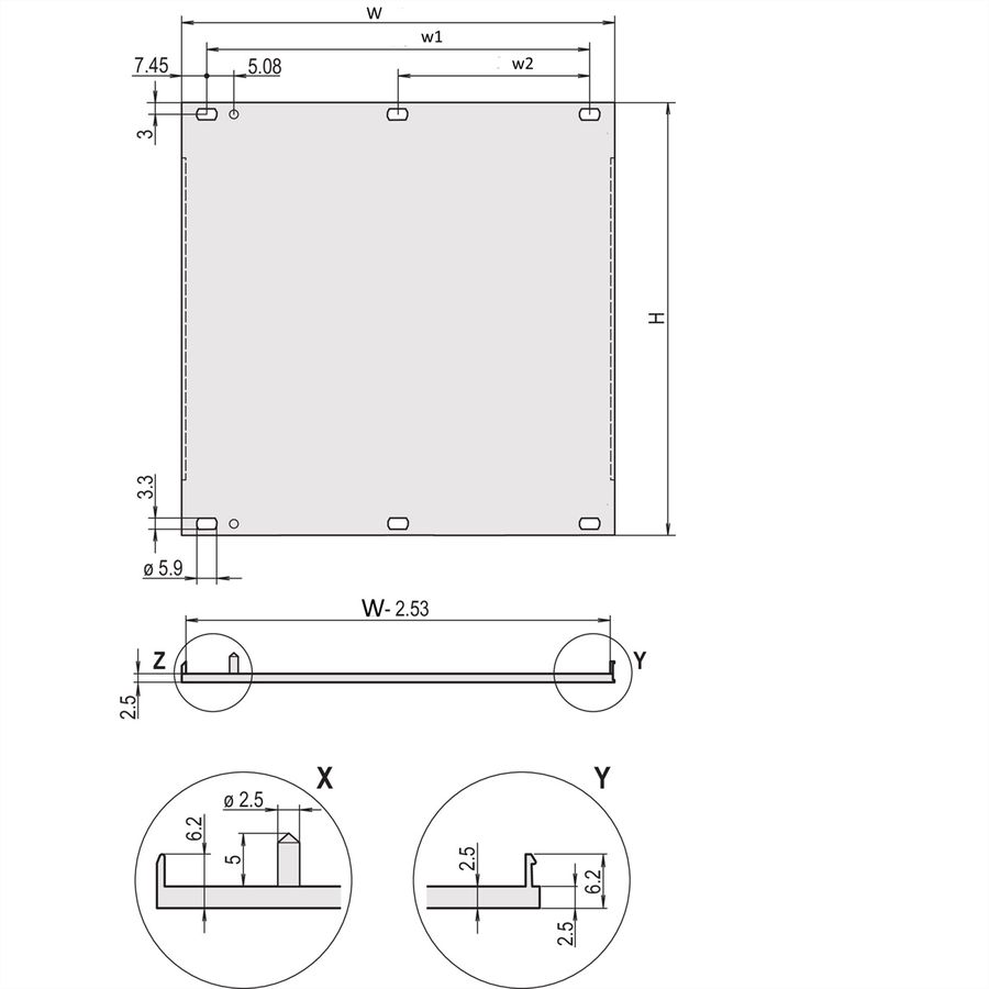 SCHROFF Frontplaat, U-profiel, Refrofit afscherming, 6 HE, 7 HE, 2,5 mm, Al, voorzijde geanodiseerd, achterzijde geleidend