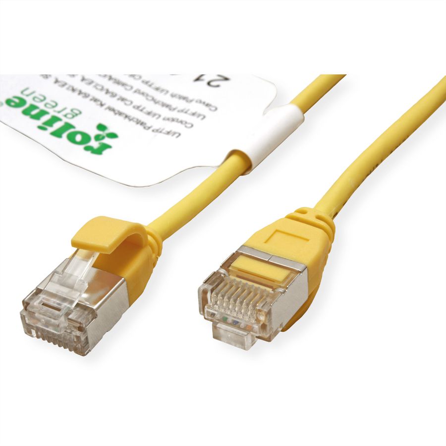 ROLINE GREEN F/UTP DataCenter Patchkabel Cat.6A (Class EA), LSOH, extra dun, geel, 0,15 m