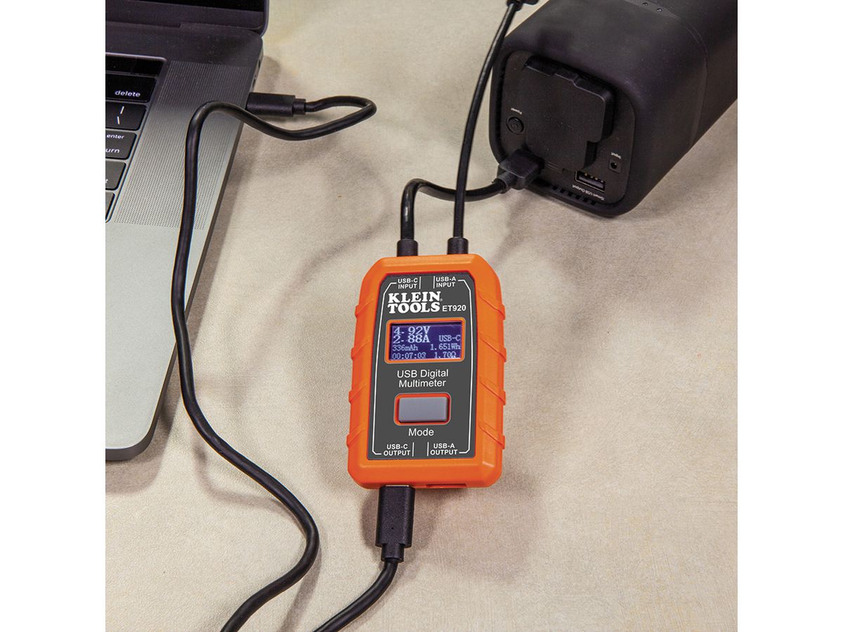 KLEIN TOOLS ET920 USB Digital Meter, USB-A and USB-C