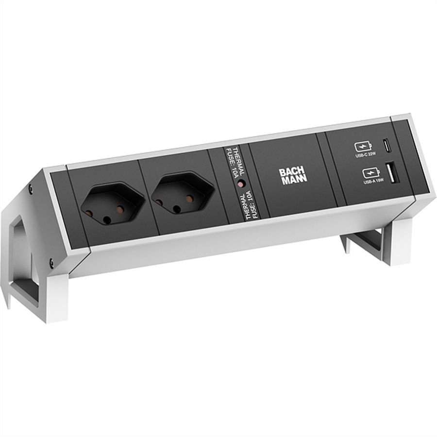 BACHMANN DESK2 2xCH 1xUSB A/C 22W, 0.2m GST18 INOX Switzerland