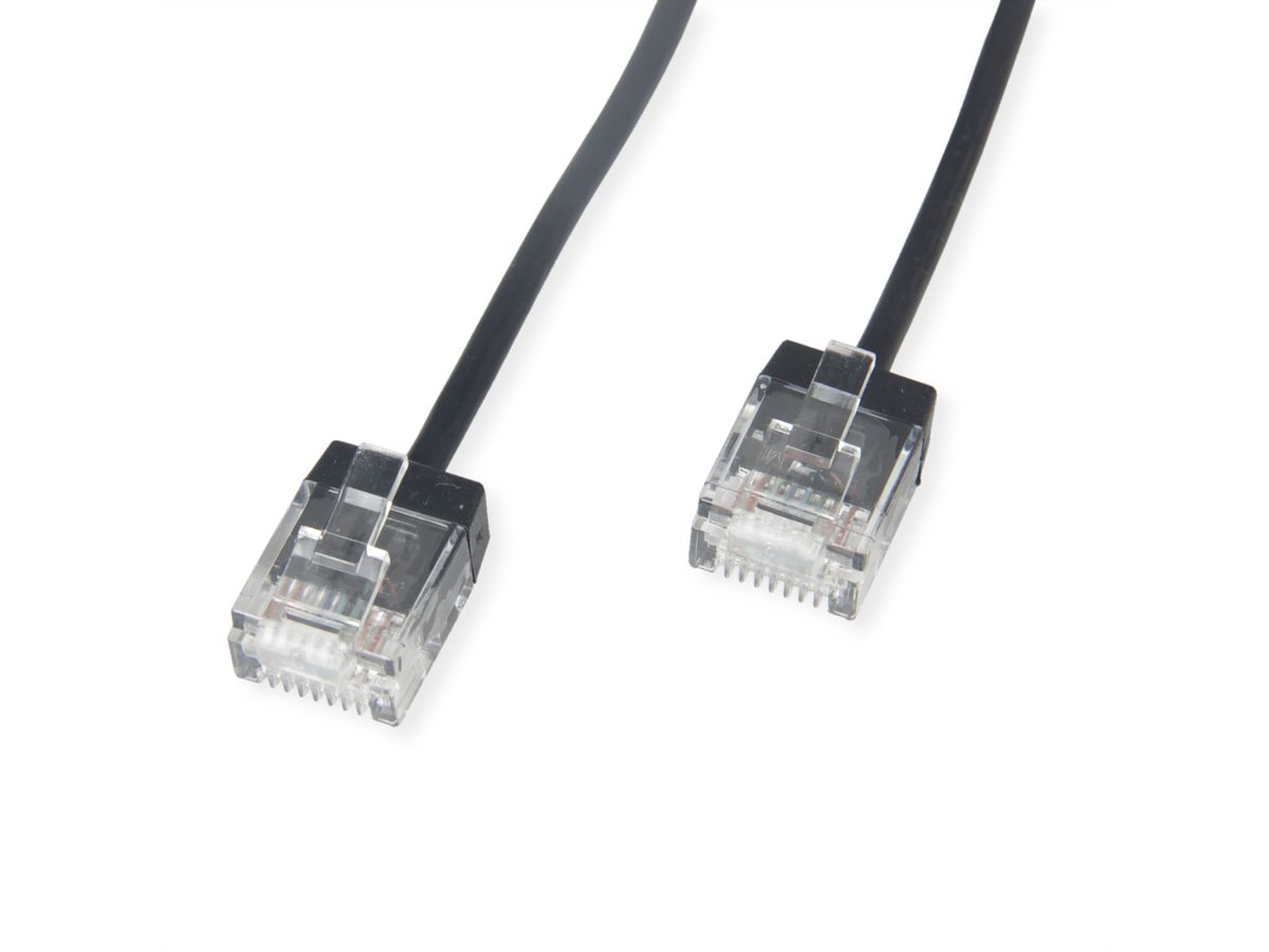 ROLINE UTP DataCenter Patchkabel Cat.6A (Class EA), LSOH, dun, extra korte stekker, zwart, 1,5 m