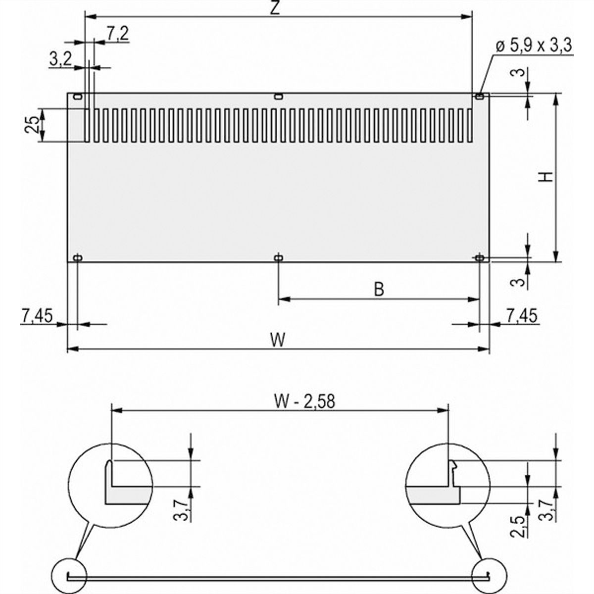 SCHROFF Achterpaneel voor RatiopacPRO/PropacPRO, geperforeerd, retrofit afscherming, textiel, 2 HE, 28 PK