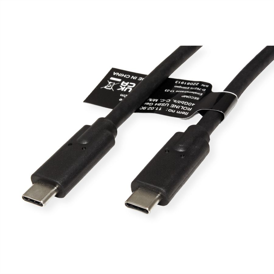 ROLINE Cable USB4 Gen3x2, with Emark, C–C, M/M, 8K UHD-2, 40Gbit/s, 100W, black, 0.5 m