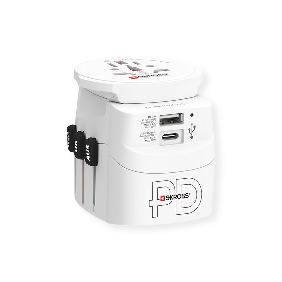 Skross PRO Light USB AC30PD World Travel Adapter, worldwide