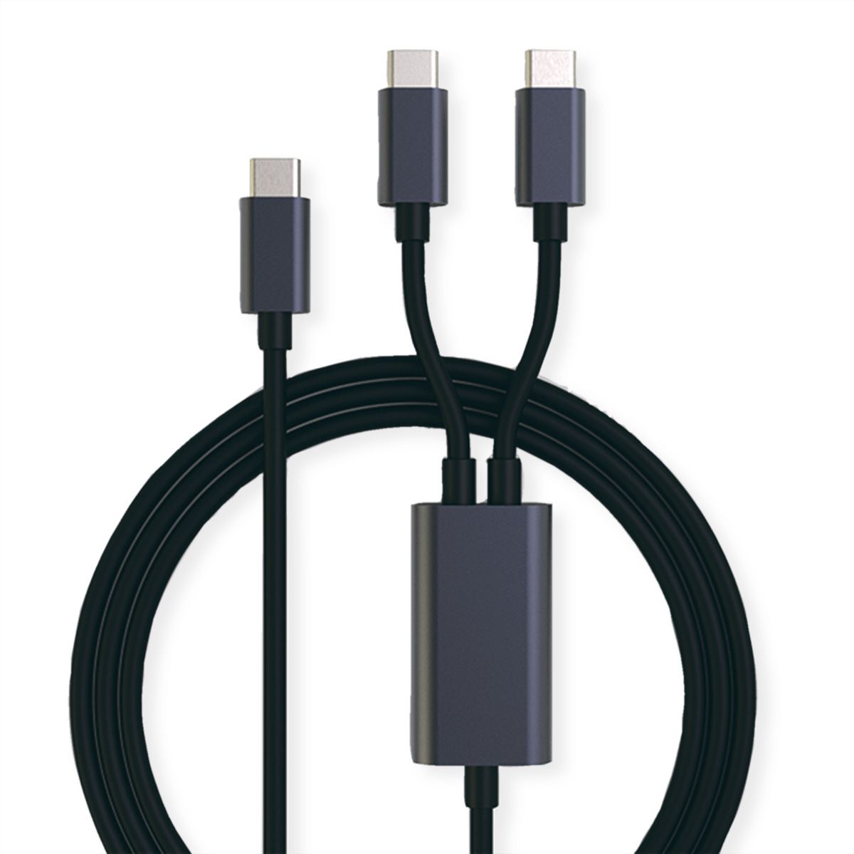 ROLINE USB type C split oplaadkabel, USB-C - 2x USB-C, M/M, max. 100W, zwart, 1,85 m