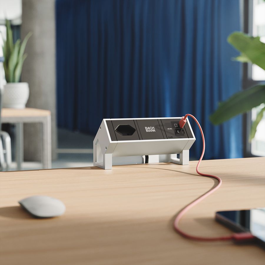 BACHMANN DESK2 1xCH 90° 1xUSB C/C 45W, L=0.2m INOX