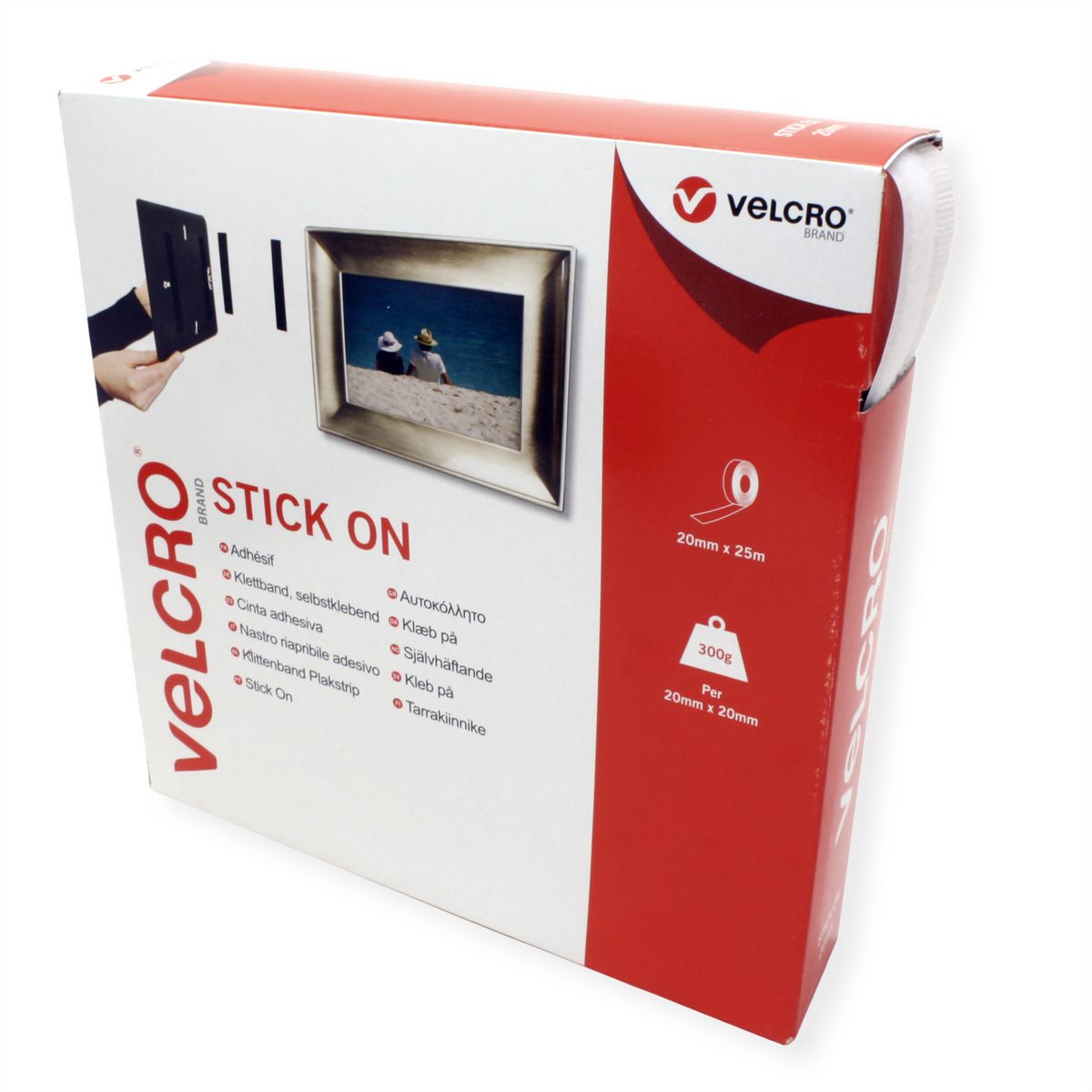 VELCRO® klittenband zelfklevend 20 mm x 25 m wit