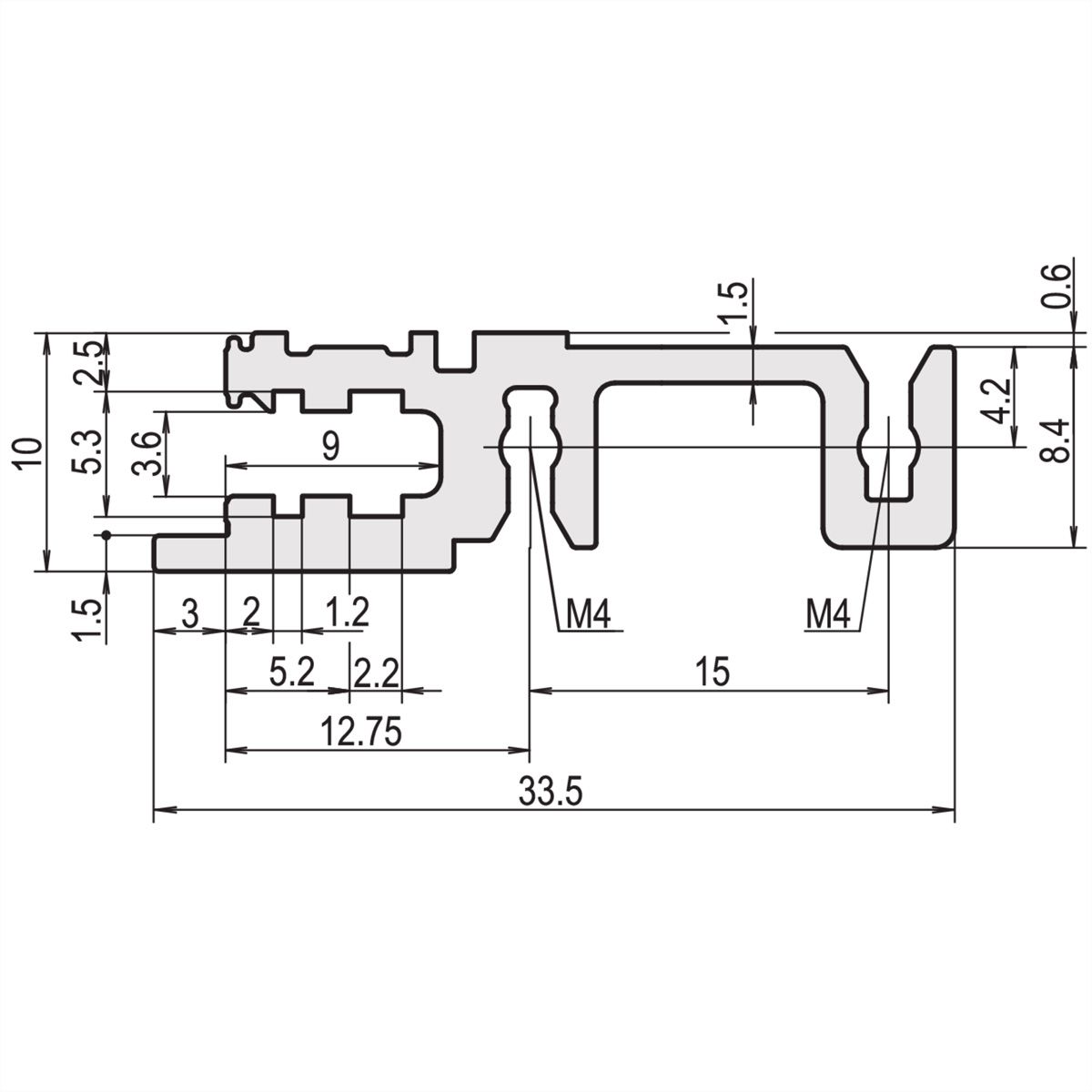 SCHROFF horizontaal railfront, type H-KD, zwaar, korte lip, 84 PK